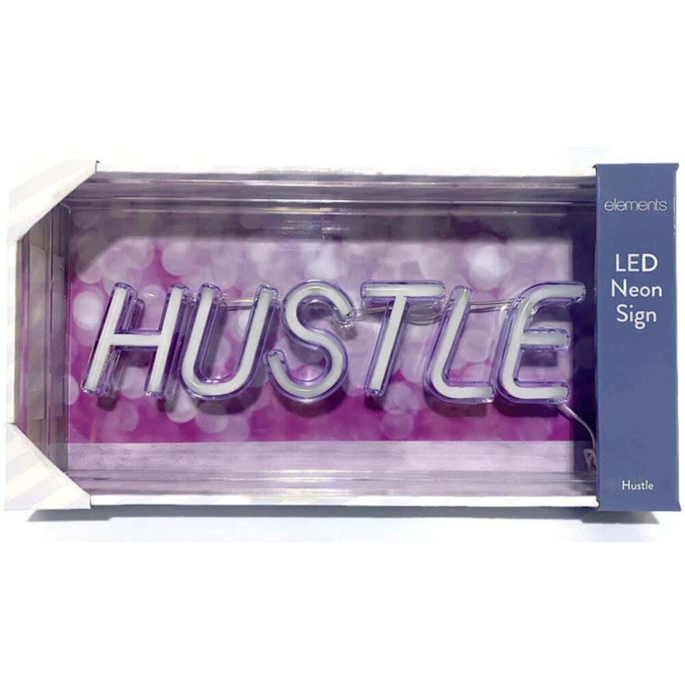 Elements LED Neon Hustle Light-Up Sign Clear Acrylic Hot Pink New in Box